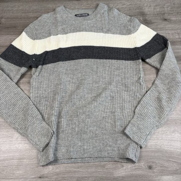 Slate and Stone Men's Size Small Gray Striped Wool Blend Pullover Sweater - Picture 9 of 15